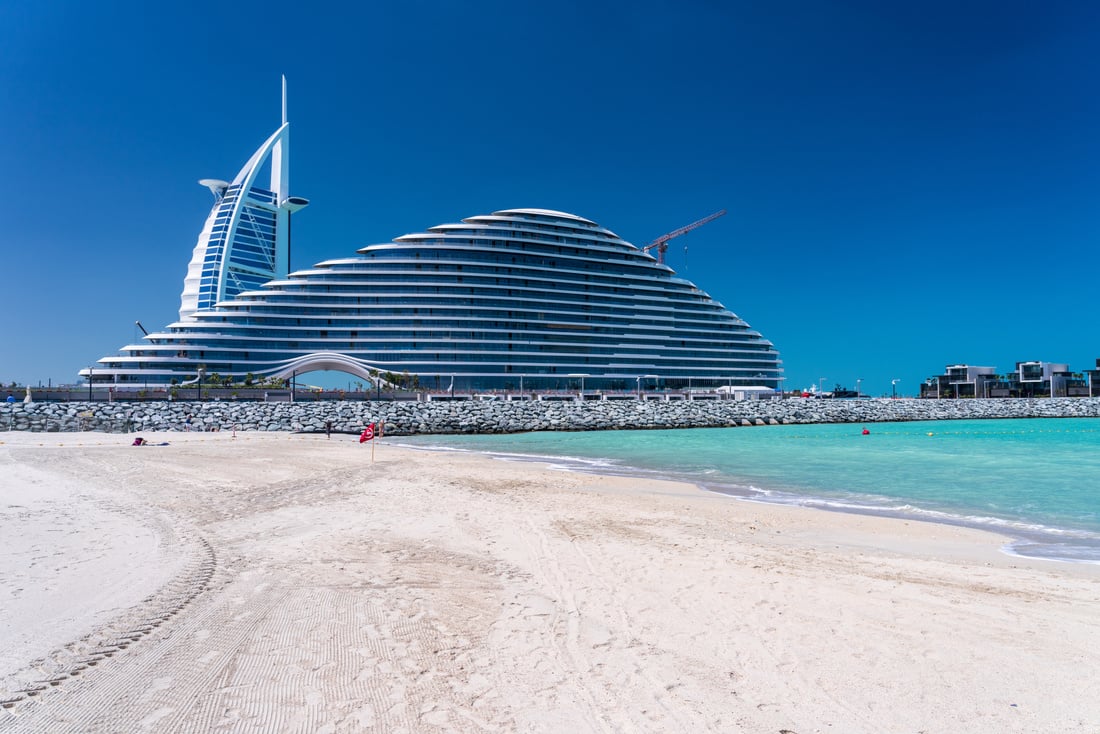 Iconic Burj Al Arab behind Newly Constructed Marsa Al Arab Hotel